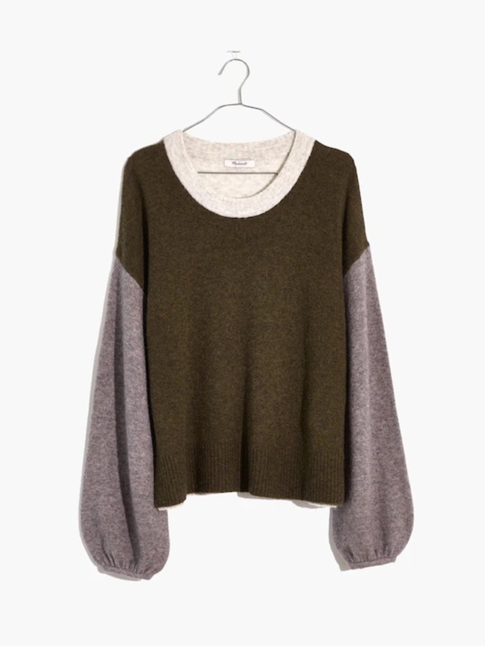 Madewell Colorblock Payton Pullover Sweater in Coziest Yarn - Heather Foliage
